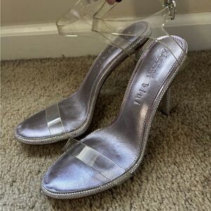Gianni Bini Shimmering Silver Heels with Clear Straps